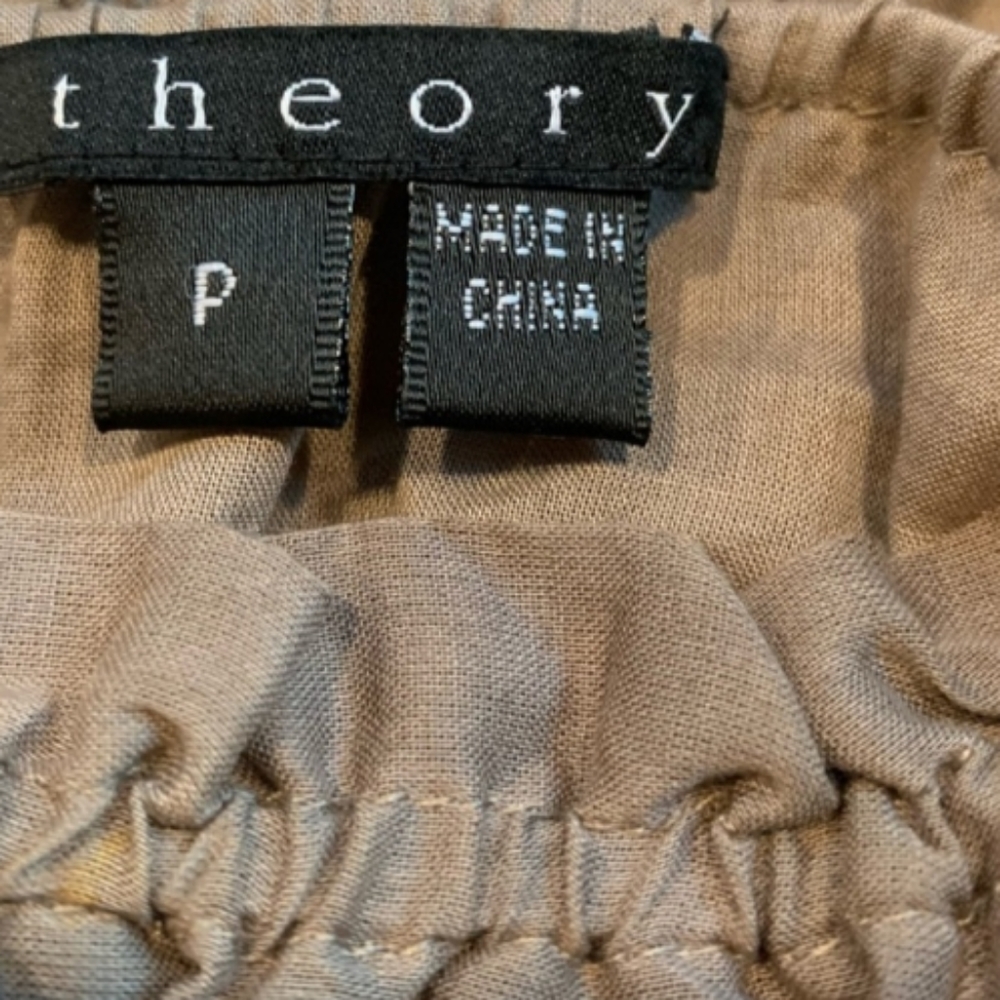 Theory Mini Dress Scoop Neck Tan Light Brown Ombre Smocked Top Designer XS - Picture 2 of 9